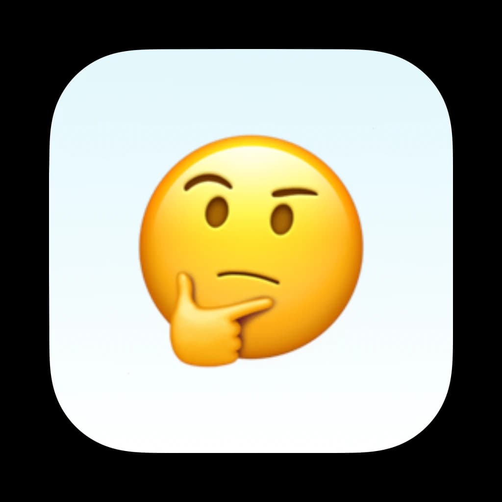 Decision Maker app icon featuring a thinking emoji against a light blue gradient background.